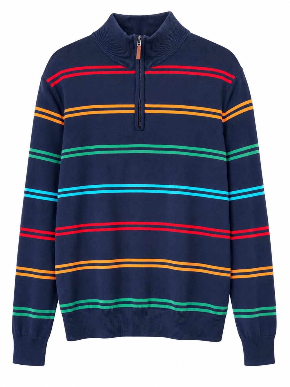 Club Room Jolly Stripe 100% Cotton Quarter Zip Sweater Navy Preppy L